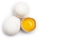 Three chicken - eggs two whole one broken Royalty Free Stock Photo
