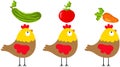 Three chickens with fresh vegetables