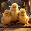 Three chicks with yellow color