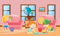 Three children cleaning living room Royalty Free Stock Photo
