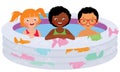 Three children of friends in an inflatable pool