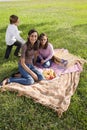 Three children having a picnic at the park