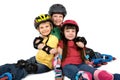 Three Children in Helmets