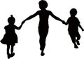 Three children playing, silhouette vector