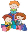 Three children reading books