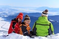 Three children in the snow Royalty Free Stock Photo