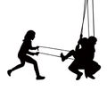 Three children swinging, silhouette vector