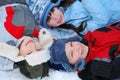 Three Children in Winter Royalty Free Stock Photo