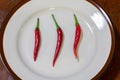 Three chilies arranged on a plate