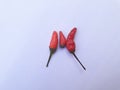 Three chilies on a white background