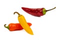 Three chilli peppers on white