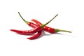 Three chilli peppers on white isolated background.Spicy food background for design