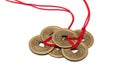 three chinese lucky coins with red knot Royalty Free Stock Photo