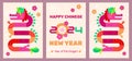Three Chinese New Year posters with flat dragon illustration, symbol of the Chinese 2024 Year