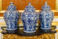 Three Chinese Porcelain Vases on shelf Royalty Free Stock Photo