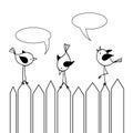 Three chirping birds on the fence. Royalty Free Stock Photo