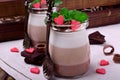 Three chocolate mousse dessert in a glass jar Royalty Free Stock Photo