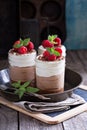 Three chocolate mousse dessert in a jar