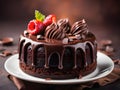 Three chocolates cake with chocolate drips on a black background