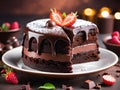 Three chocolates cake with chocolate drips on a black background