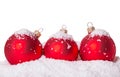 Three Christmas ball snow Royalty Free Stock Photo