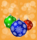 Three Christmas balls with different patterns Royalty Free Stock Photo