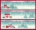 Three christmas banners with goft boxes in witer Royalty Free Stock Photo