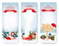 Three Christmas banners with presents and magic box Royalty Free Stock Photo