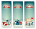 Three Christmas banners with presents. Royalty Free Stock Photo