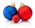 Three Christmas colored baubles Isolated on white background