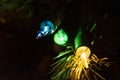 Three Christmas colour Bulbs lightened Royalty Free Stock Photo