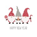 Three christmas gnomes. Funny characters for Christmas decorations, greetings cards and other design artworks.