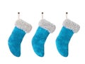 Three Christmas stocking isolated on white background 3D rendering Royalty Free Stock Photo