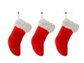 Three Christmas stocking isolated on white background 3D rendering Royalty Free Stock Photo