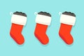 Three Christmas stockings with coal illustration.