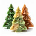 Three Christmas Tree Soaps Olive Green and Brown with Decorations Royalty Free Stock Photo