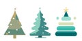Three Christmas trees design vector graphics illustration
