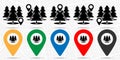 Three christmas trees in the forest icon in location set. Simple glyph, flat illustration element of camp theme icons Royalty Free Stock Photo