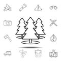 Three Christmas trees in the forest icon. Simple outline vector element of camping set icons for UI and UX, website or mobile Royalty Free Stock Photo