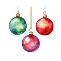 Three Christmas watercolor glass balls close up on a white background. Christmas decorative toys for decorating the New Royalty Free Stock Photo