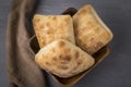 Three ciabatta bread rolls in a bowl Royalty Free Stock Photo