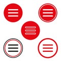 Three circle buttons. Simple menu element. Red line Vector icon set. Flat graphic interface. Royalty Free Stock Photo