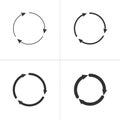 Three circle clockwise arrows black icon set . vector illustration isolated on white background.