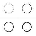 Three circle clockwise arrows black icon set. vector illustration isolated on white background.