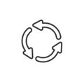 Three circular arrows line icon