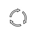 Three circular arrows line icon