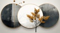 three circular paintings with a tree in the middle