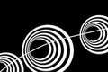 Three circular shapes of different sizes held by a thin string on a black background illustration. Royalty Free Stock Photo