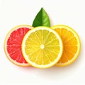 Three Citrus Slices Grapefruit Lemon Orange With Green Leaf On White Background Royalty Free Stock Photo