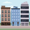 three city buildings scene